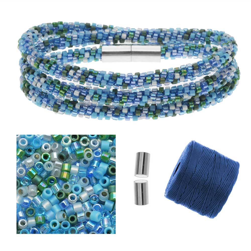 Refill - Beaded Kumihimo Wrap Bracelet Kit-Blue Tone - Exclusive Beadaholique Jewelry Kit