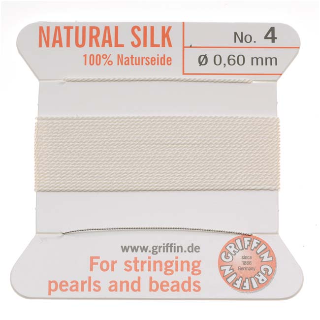 Griffin Silk Beading Cord & Needle Size 4 White