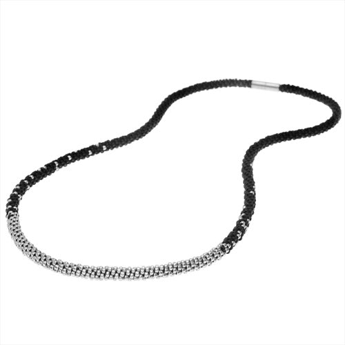 Refill - Long Beaded Kumihimo Necklace - Black & Silver - Exclusive Be ...