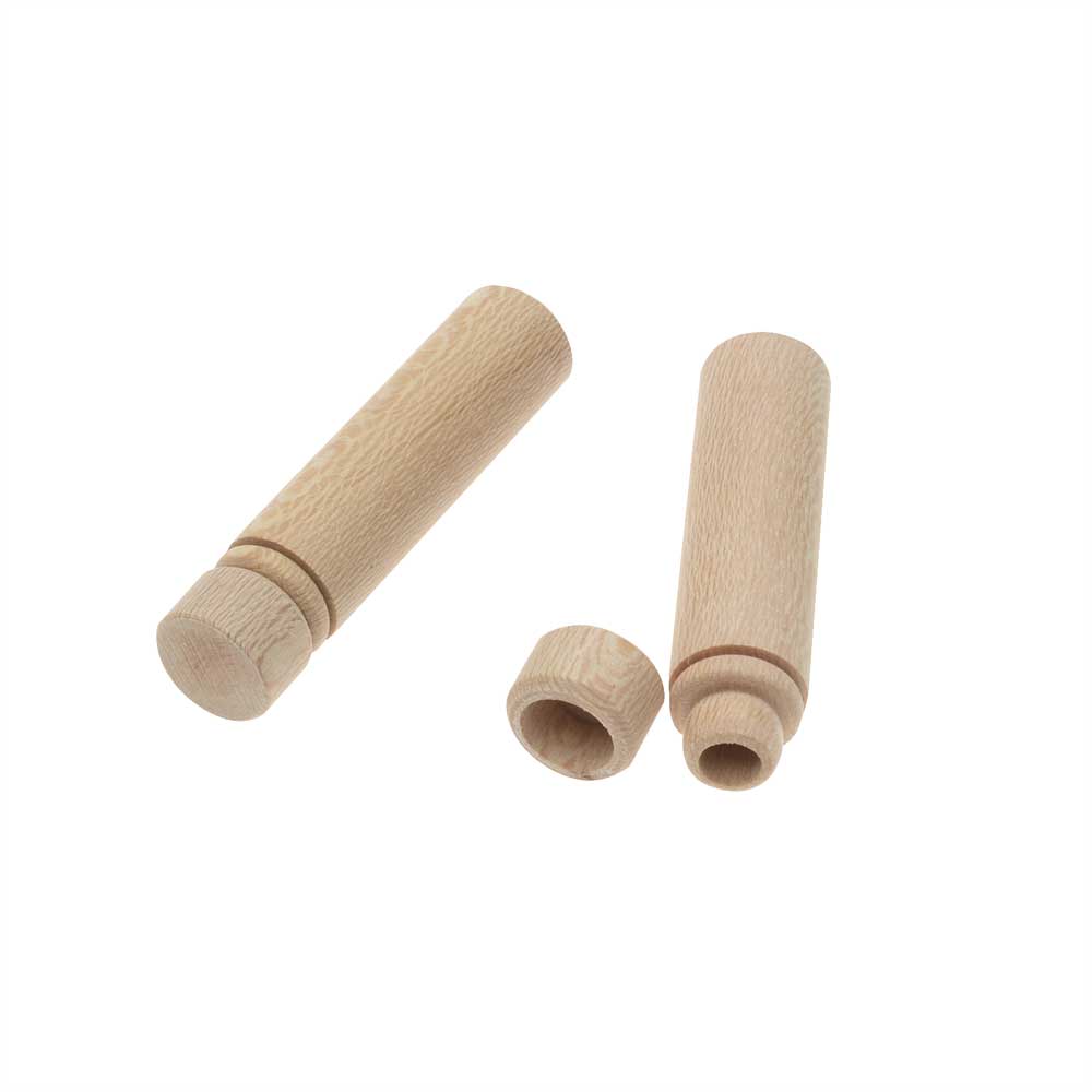 Wood Needle Case, Cylinder 2.34 x 0.55 Inches, Natural (2 Pieces)