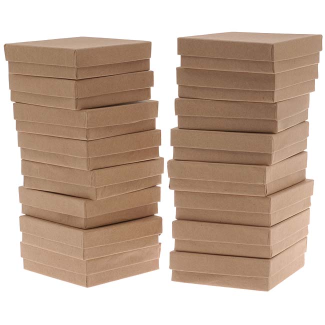 Kraft Brown Square Cardboard Jewelry Boxes 3.5 x 3.5 x 1 Inches (16 pc