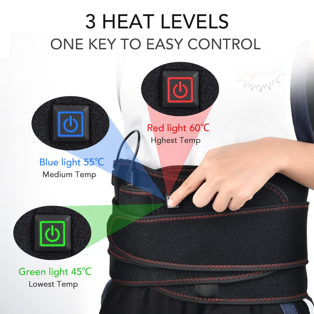 LED Heated Back Brace  Belt Support Lumbar Traction Relief