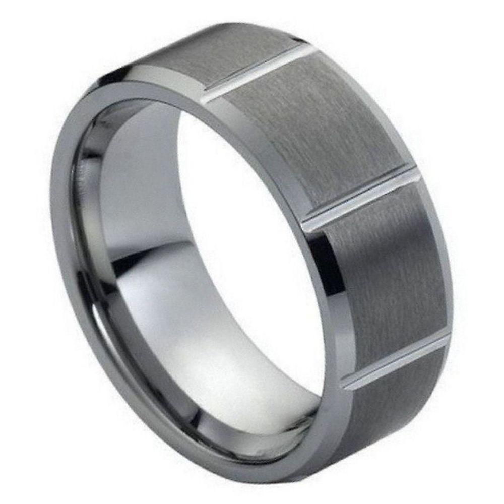 Multiple Vertical Grooves Brushed Center - 8mm - Le Vive Jewelry in Riverside