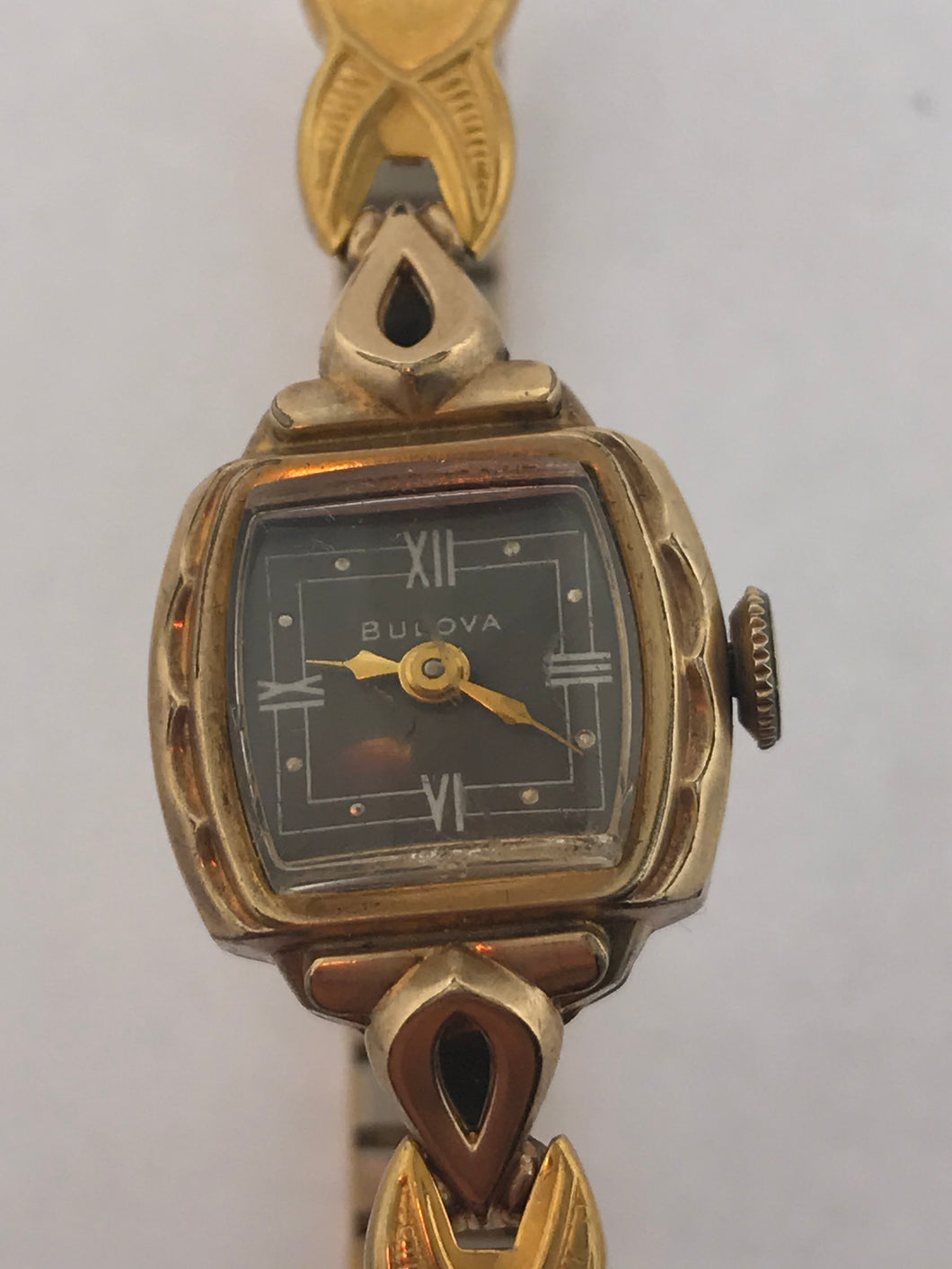 Ladies Vintage Bulova 10k Gold Filled Watch 17 Jewels Brown Dial