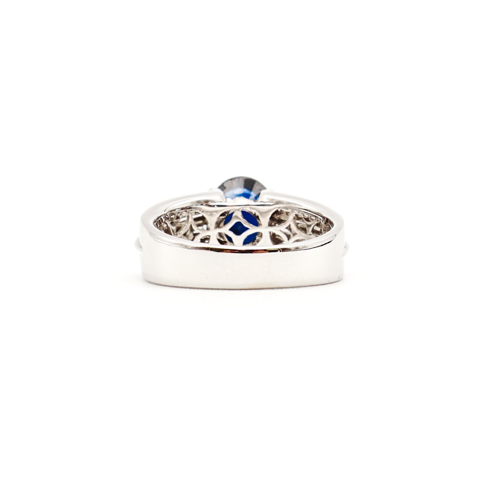 14K White Gold Sapphire And Diamonds Pave Wide Ring