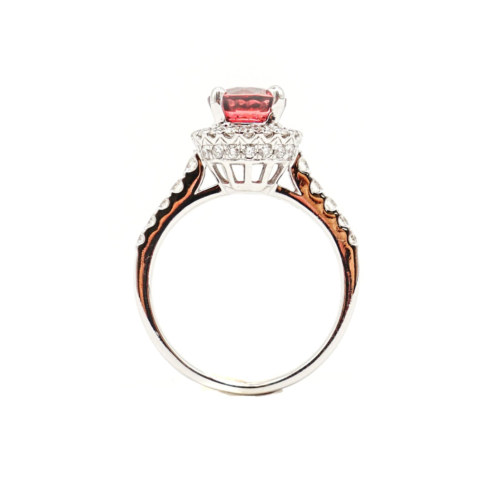 14K White Gold Oval Rhodolite, Rose Garnet, and Diamond Ring