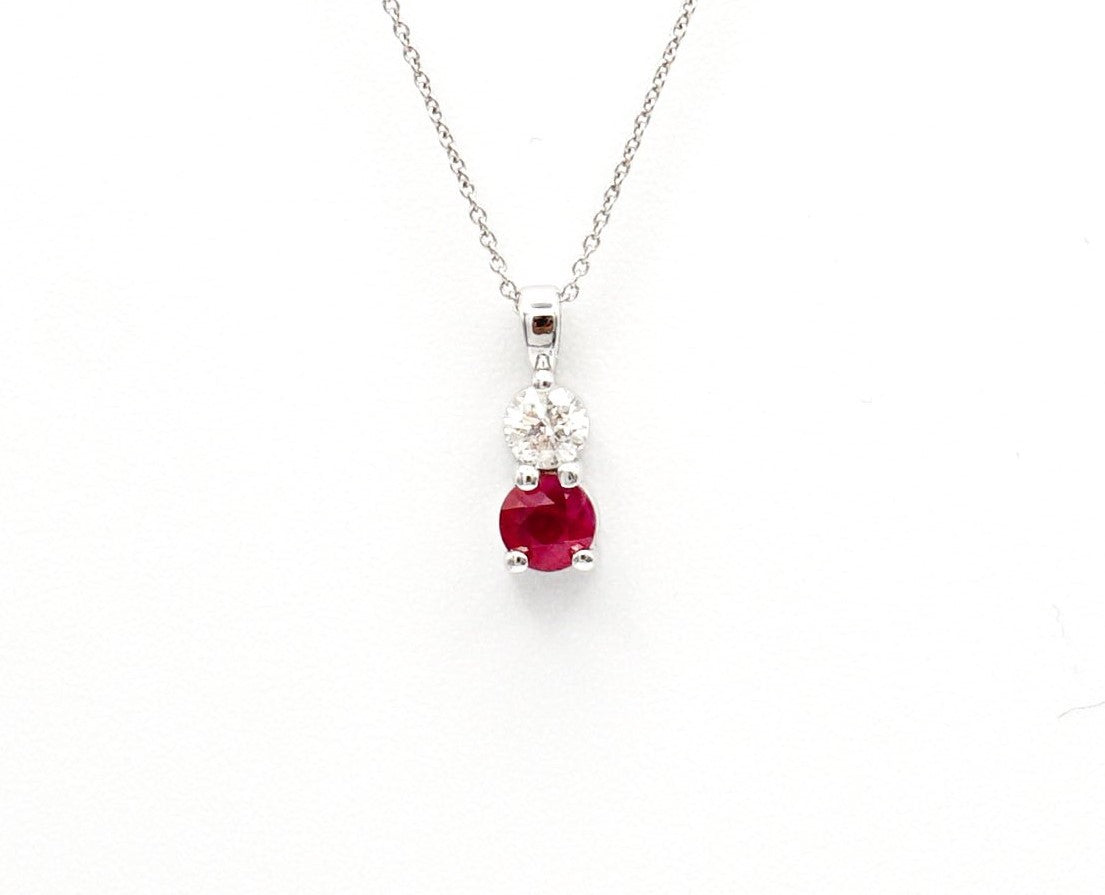 14K White Gold Ruby And Diamond Necklace