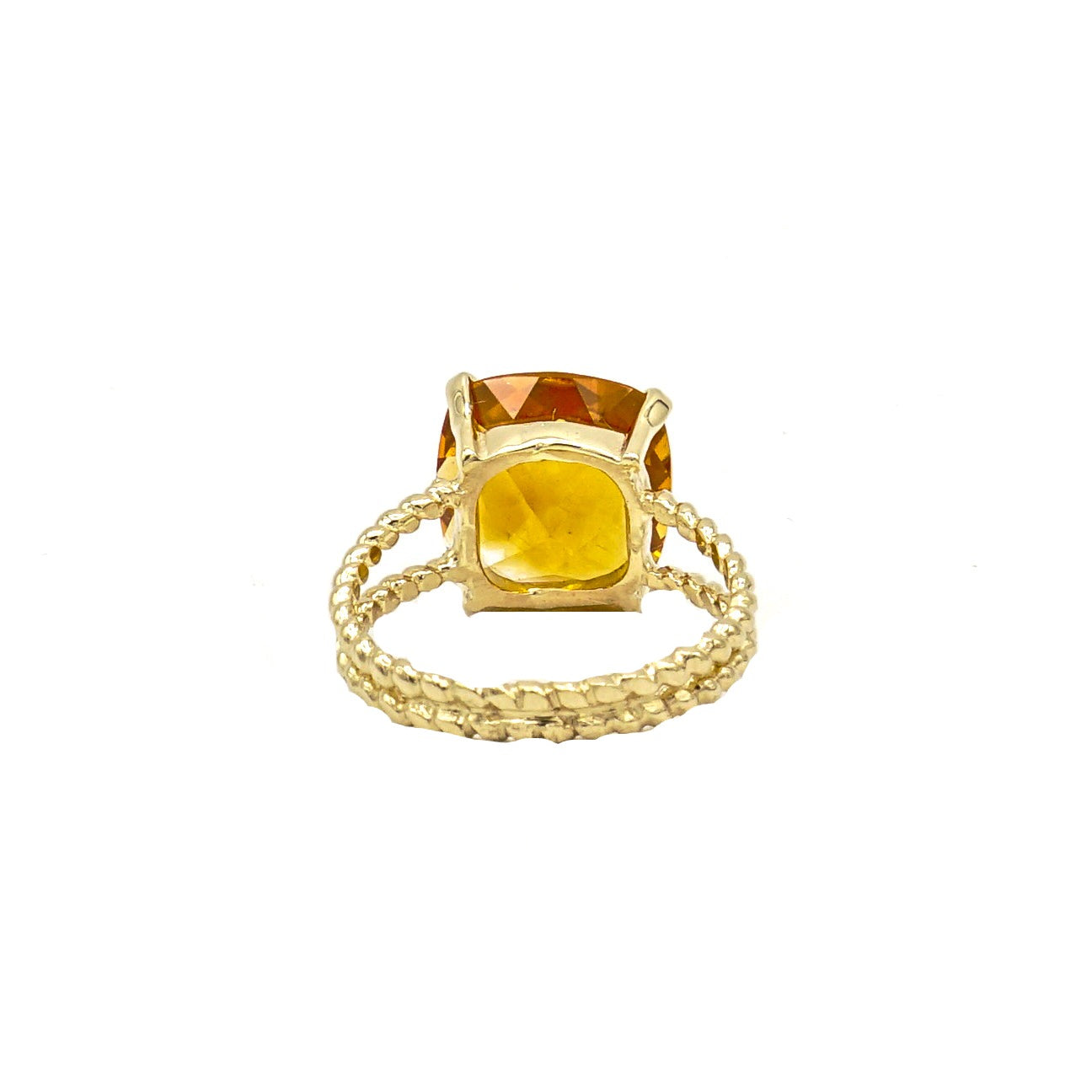 14K Yellow Gold Orange Cushion checkered Cut Citrine on Braided Ring