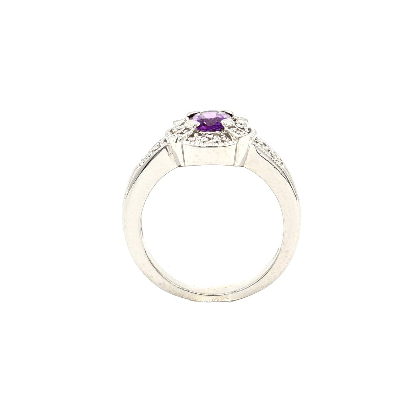 14K White Gold Amethyst and Diamond Ring