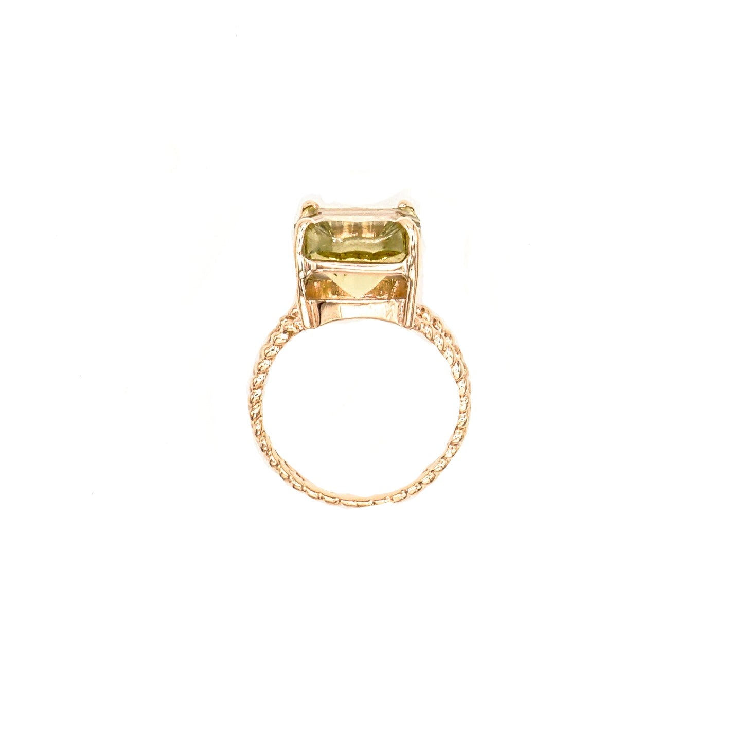 14K Rose Gold Special Cut Green Citrine on Braided Ring