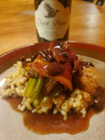 Bacon Wrapped Duck Breast with Mushroom Port Sauce