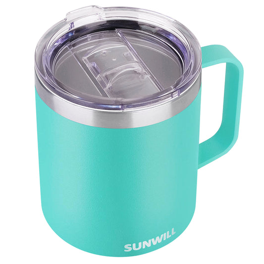 SUNWILL Insulated Coffee Mug Set of 2, 20 oz Tumbler with Lid,  Stainless Steel Vacuum Double Wall Travel Mug (Sakura & Mint), Thermal Cup  with Spill Proof Sliding Lid: Tumblers