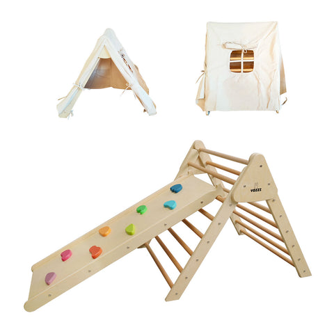 Pikler Foldable Climbing Triangle with Tent and Climbing Ramp Gym Plus
