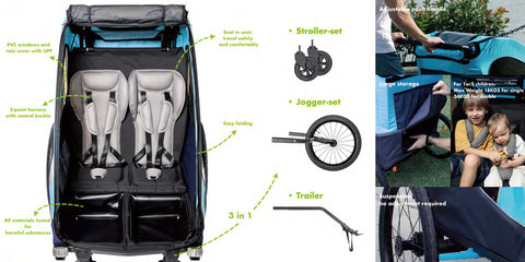 Deluxe Kids Bike Trailer 3 In 1 Foldable Jogger Stroller Transport Carrier Gym Plus