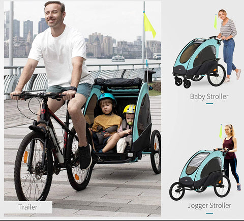 Deluxe Kids Bike Trailer 3 In 1 Foldable Jogger Stroller Transport Carrier Gym Plus