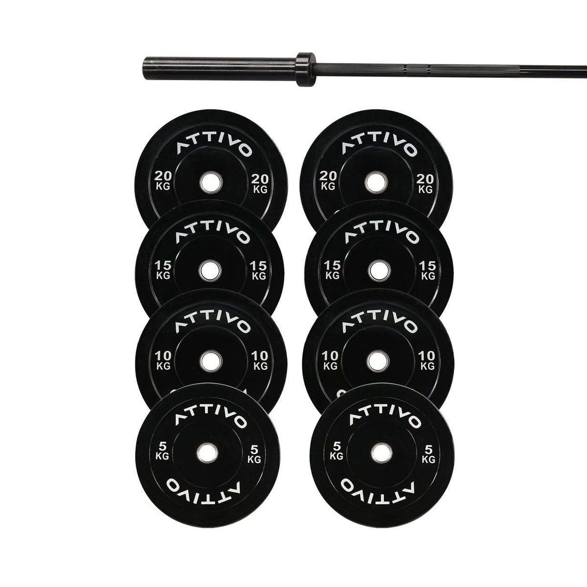 ATTIVO Olympic Bar 15kg and Bumper Weight Plates Combo Gym Plus