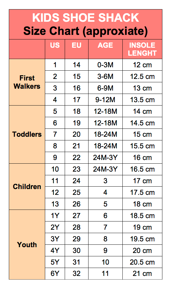 3m infant shoe size