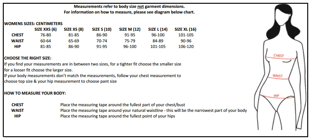 XTM Womens Clothing Size Guide