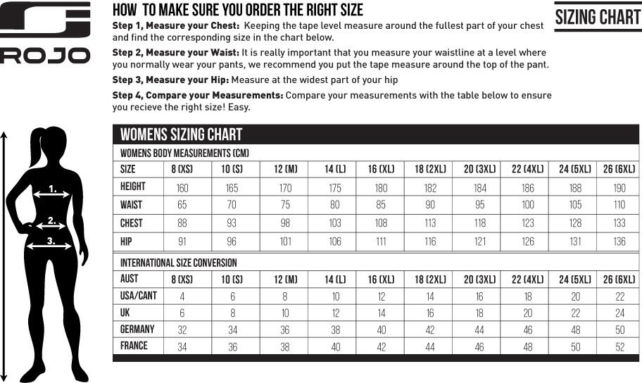 Rojo Womens Size Guide