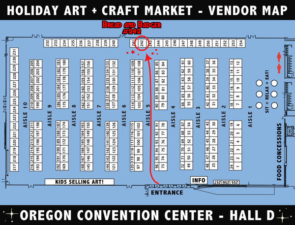 Crafty Wonderland Map, showing booth 242 for Bread and Badger