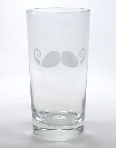 Etched-look Mustache decal on highball glass