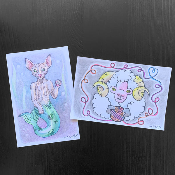 Mercat and Merino Sheep art cards