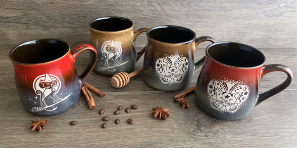 Autumn rustic cat mugs