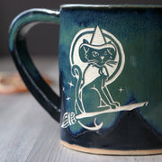 Witch Cat Mug, Cascade Style Handmade Pottery
