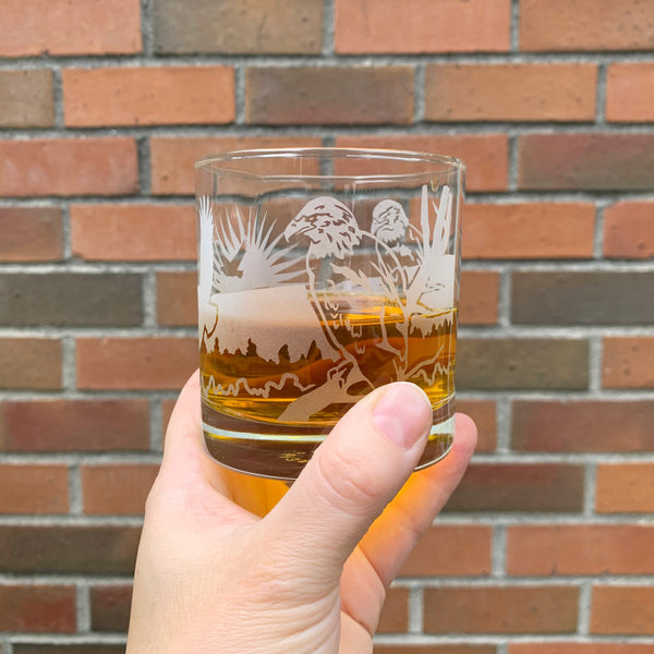 Bald Eagle lowball glass with whiskey