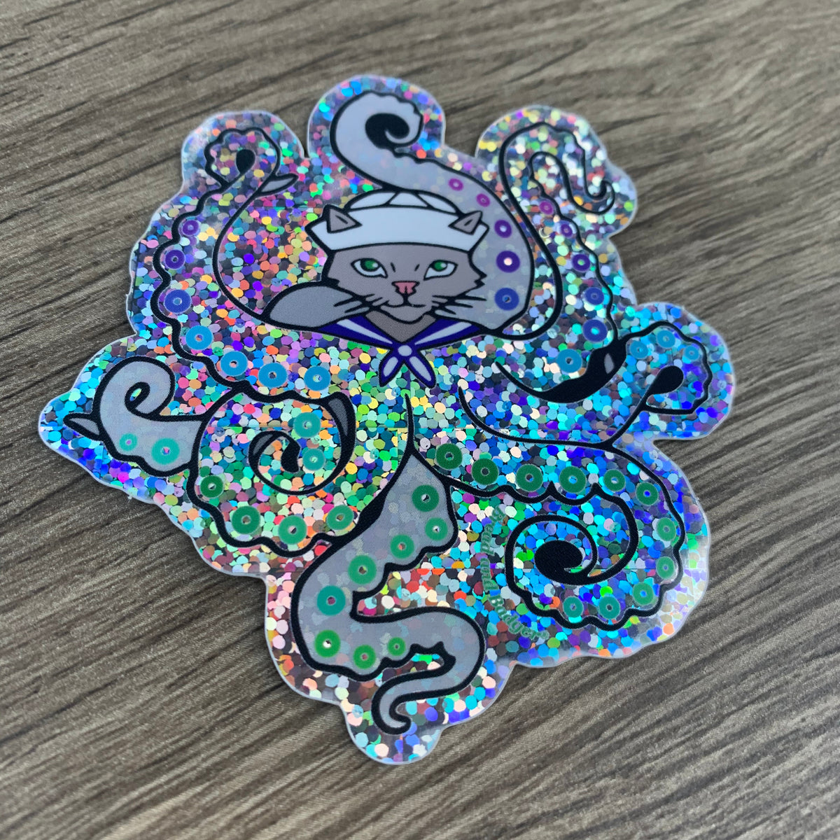 Octopus Cat  Sticker Rainbow Glitter  Bread and Badger