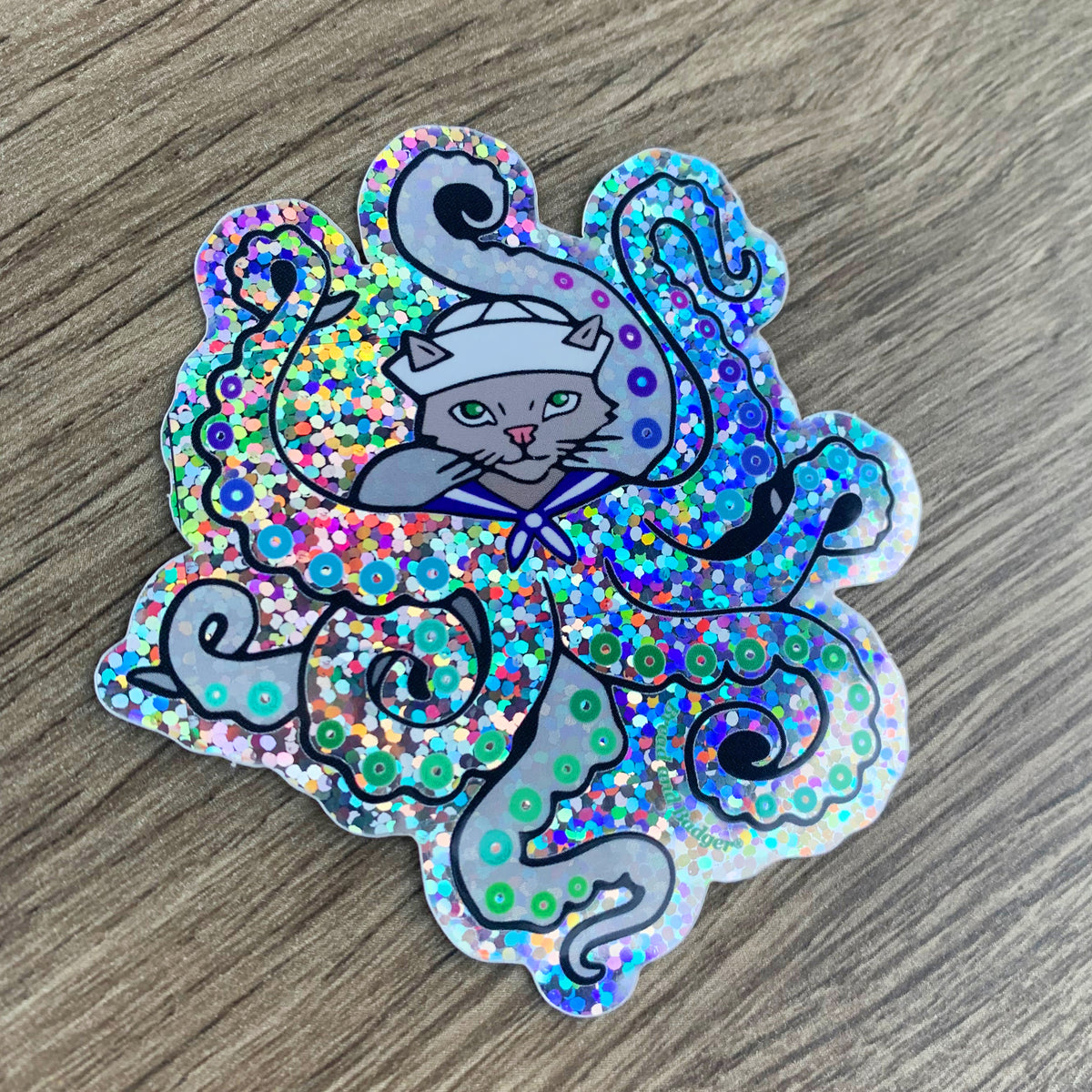 Octopus Cat  Sticker Rainbow Glitter  Bread and Badger