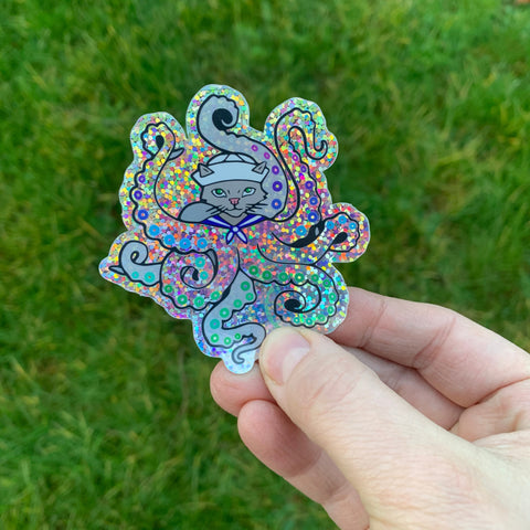 rainbow glitter Octopus Cat sticker