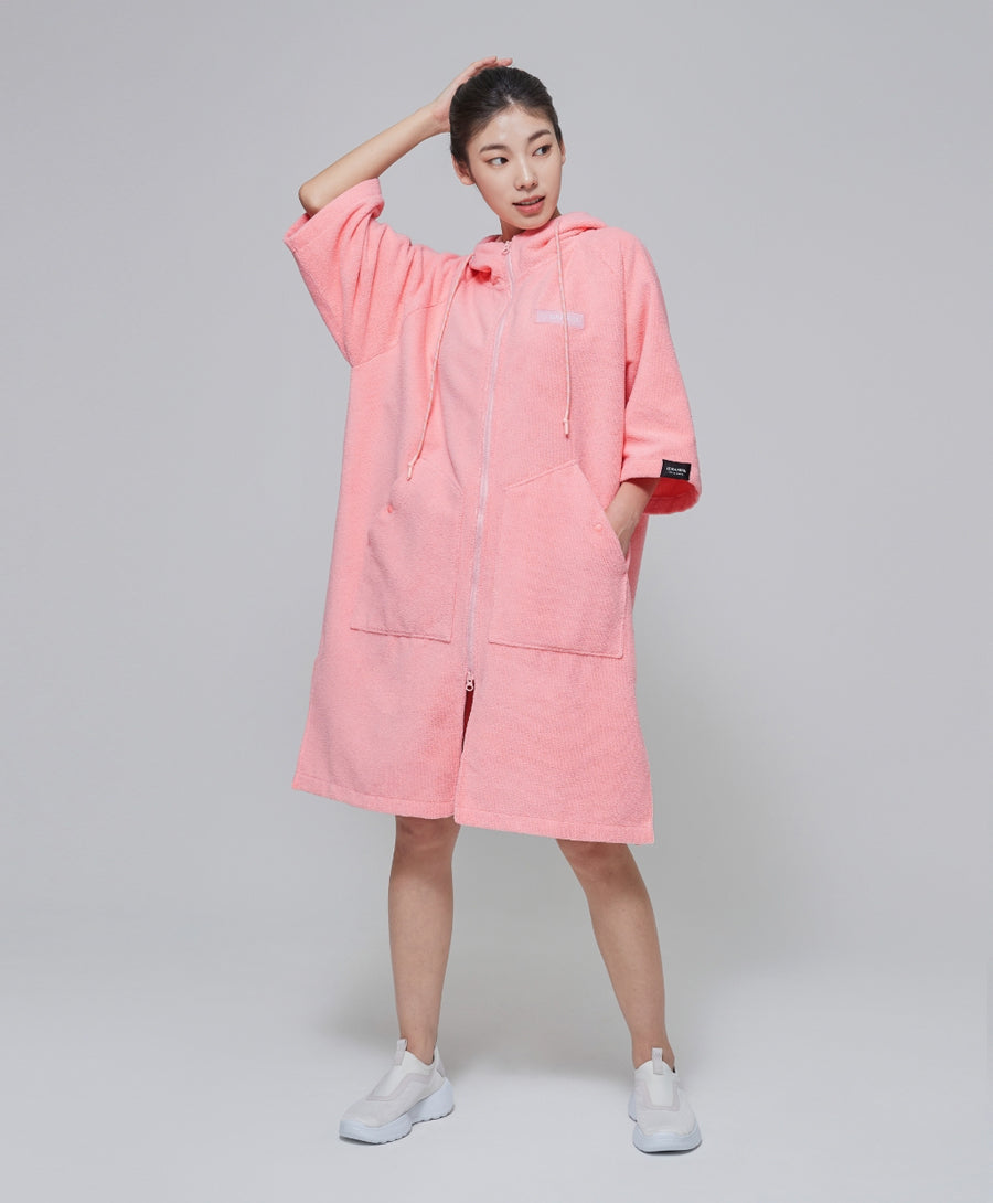 Barrel Unisex Basic Zip-Up Poncho Towel-CORAL_image1