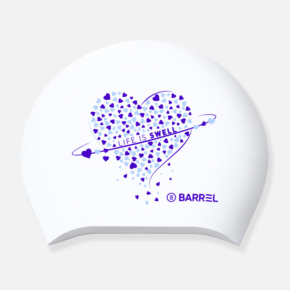 Barrel Heart Hoop Long Hair Swim Cap-WHITE_image1