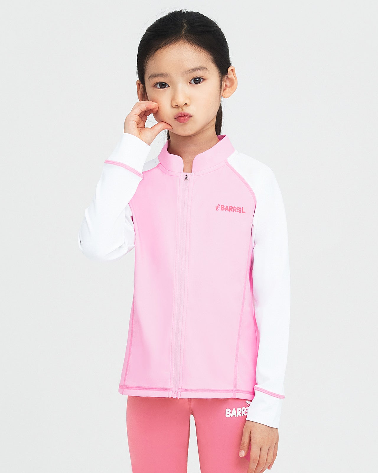 Barrel Kids Essential Zip Up Rash Guard-PINK_image1