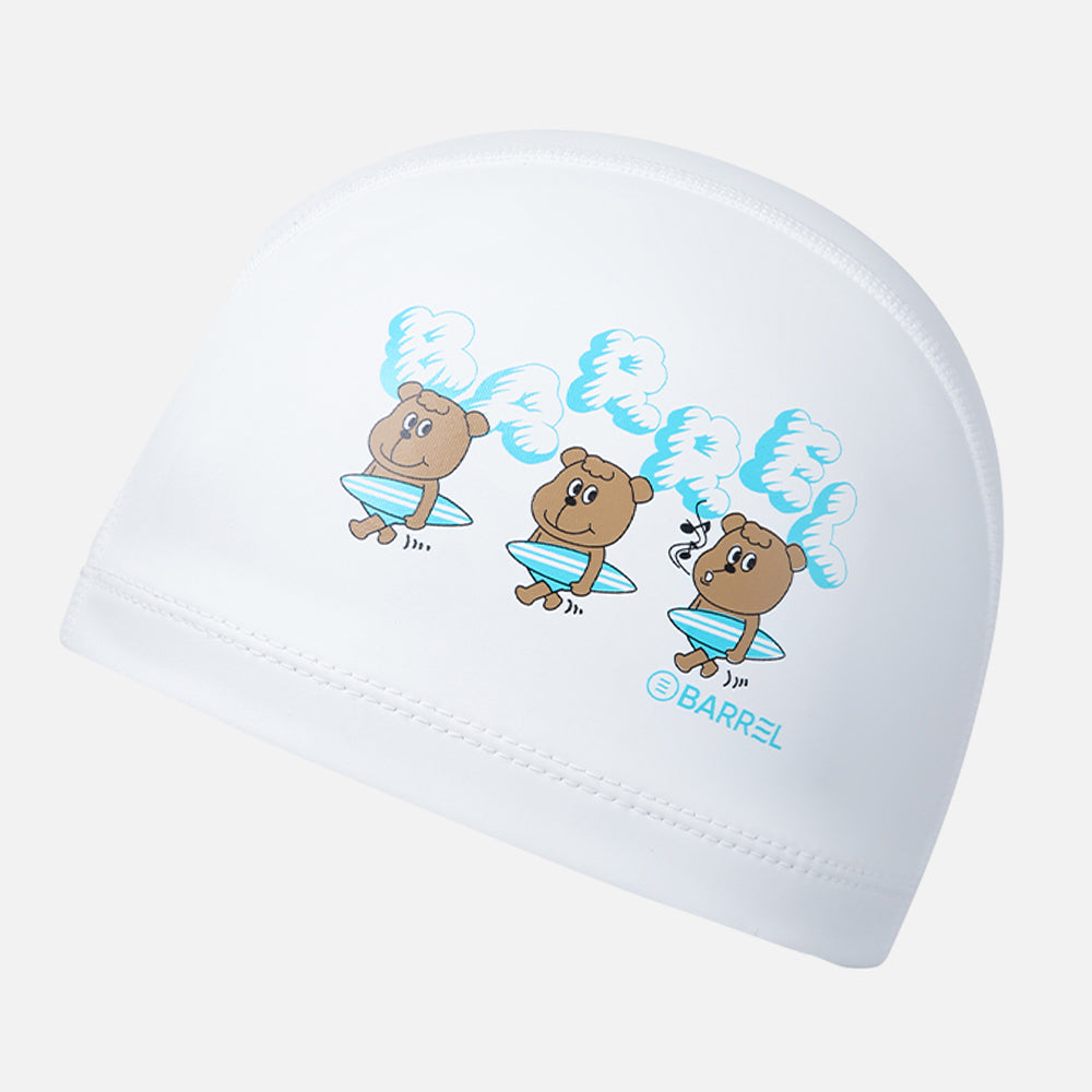 Barrel Kids Surfing Bear Silitex Swim Cap-WHITE_image1