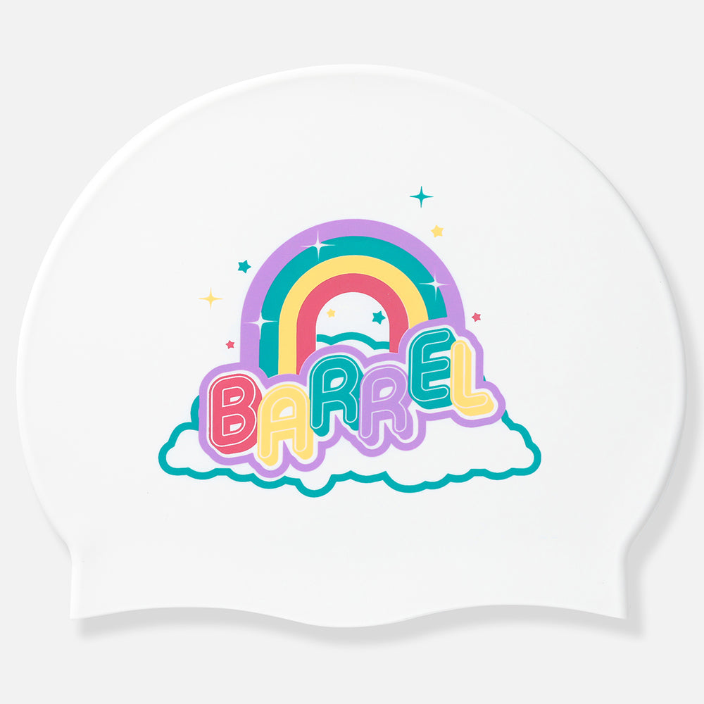 Barrel Rainbow Silicone Swim Cap-WHITE_image2