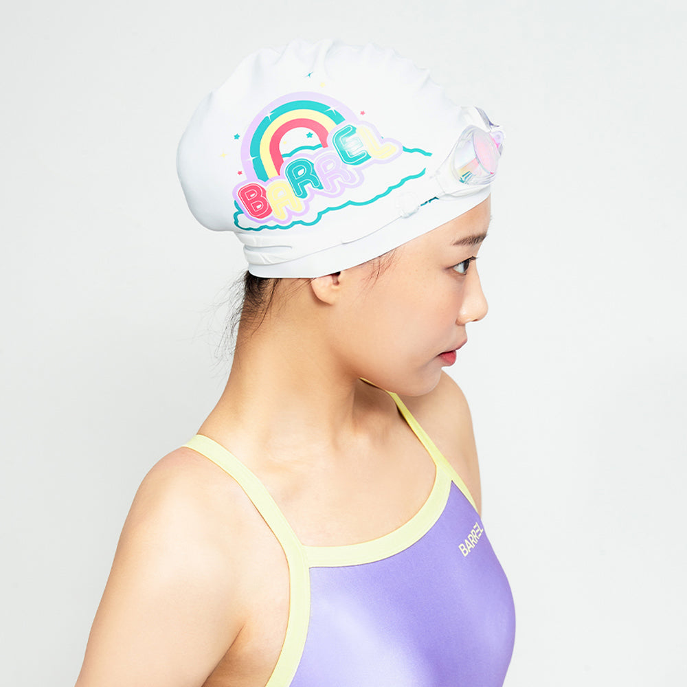 Barrel Rainbow Silicone Swim Cap-WHITE_image1