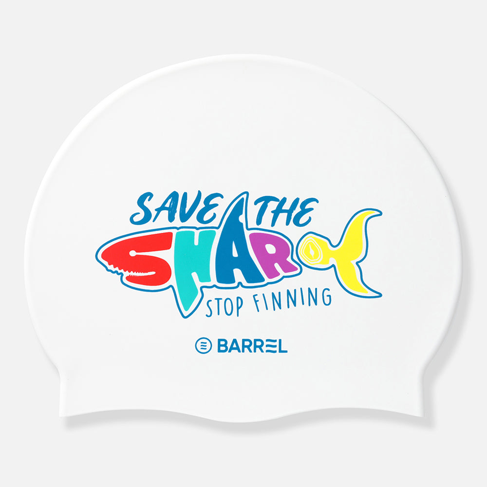 Barrel Save The Shark Silicone Swim Cap-WHITE_image1