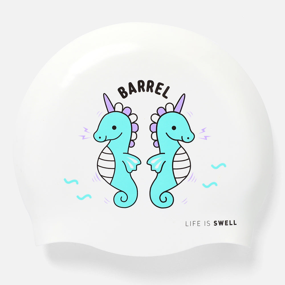 Barrel Sea Horse Nowrinkle Swim Cap-WHITE_image1