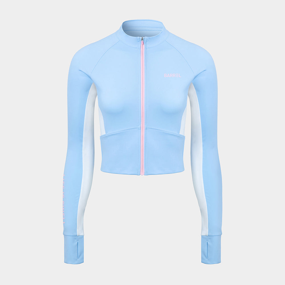 Barrel Women Motion Crop Zip-Up Rash Guard-AQUA_image1