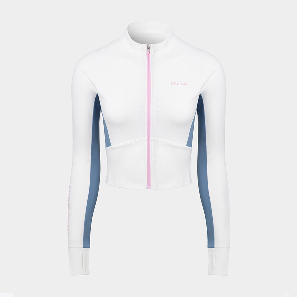 Barrel Women Motion Crop Zip-Up Rash Guard-WHITE_image1