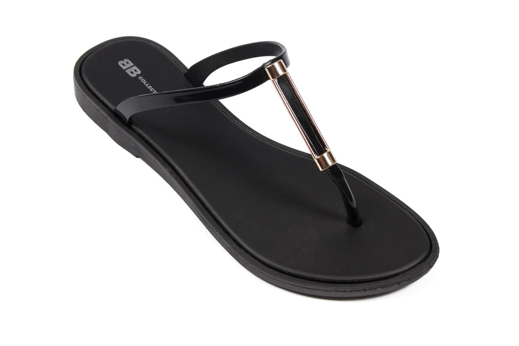 Dressy Slip on Thong Sandals - Black 