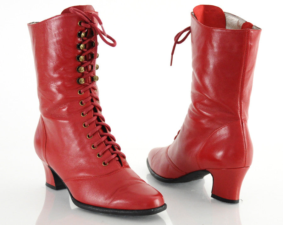 red leather lace up boots