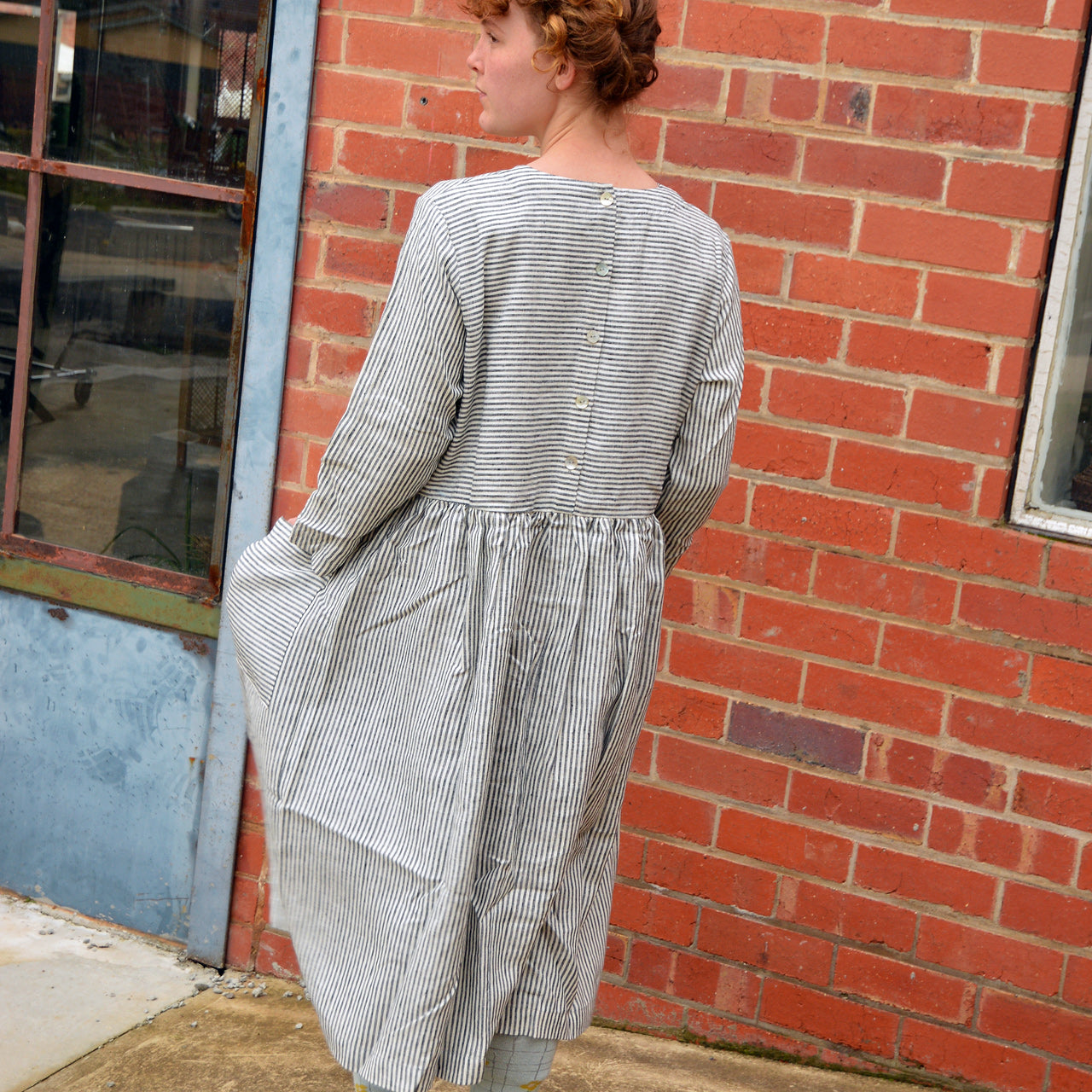 grey white striped dress