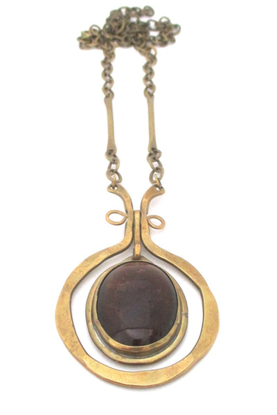 Rafael Canada large brass & dark amber kinetic pendant necklace ...