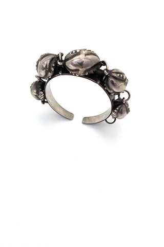 vintage Scandinavian or Baltic sterling silver textured beads hinged bracelet