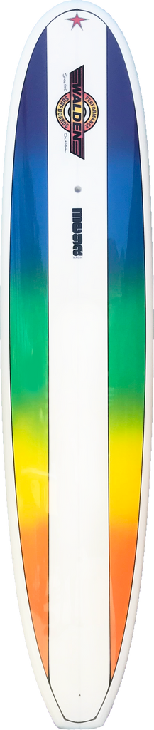 Rainbow gradient surfboard with white stripe