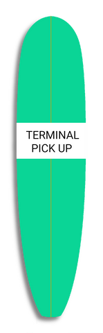 green surfboard with text that reads terminal delivery