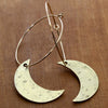 Crescent Moon Hoop Earrings, Antique Brass, daphne lorna